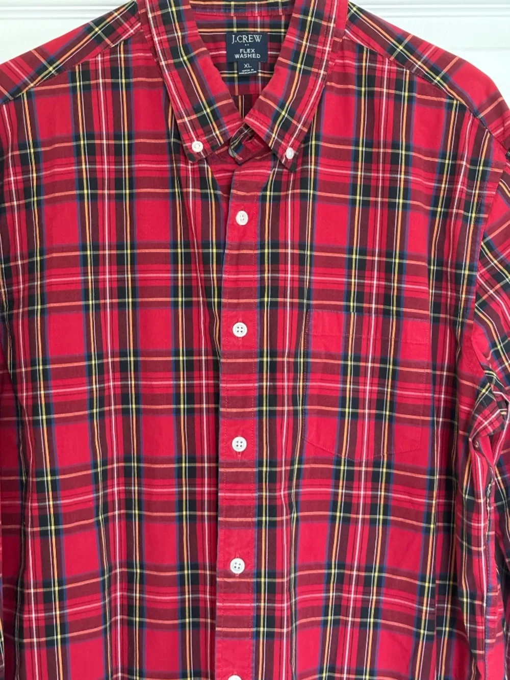 J Crew Mens XL Flex Washed Slim Button Down Shirt Plaid Red Tartan Long Sleeve